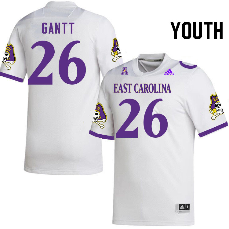 Youth #26 DaMari Gantt ECU Pirates College Football Jerseys Stitched-White